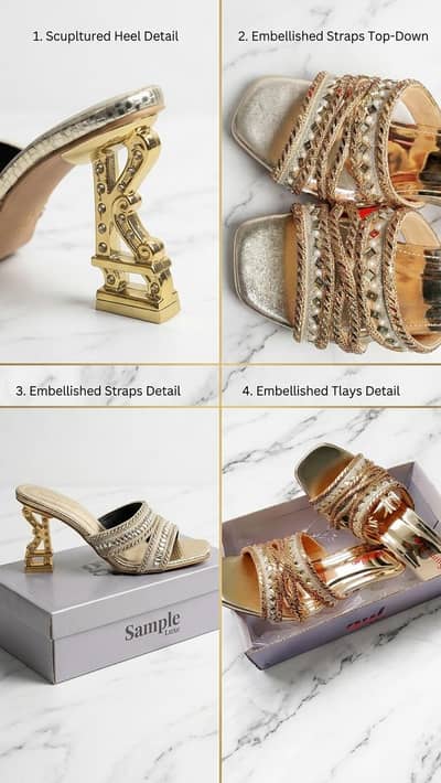 Premium Golden Bridal & Party Wear Sculpted Heels – Luxury Edition