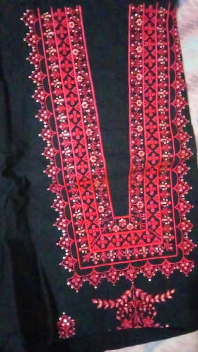 Elegant Maroon Embroidered Black Cotton 2-Piece Eastern Suit
