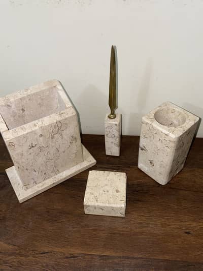 Premium Natural Fossil Marble Executive Desk Set (4-Piece)