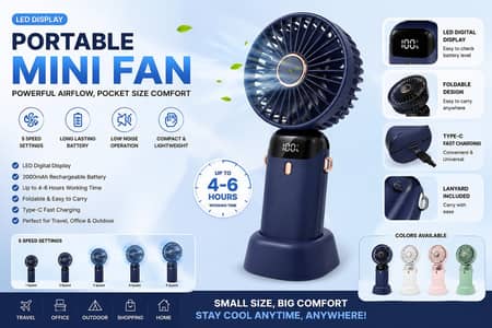 Portable Mini Fan with LED Display | Rechargeable USB Fan