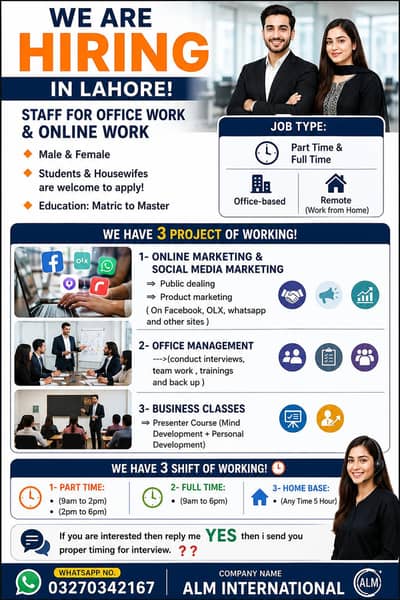 Office & Online Work Jobs Available – Male/Female (Lahore)