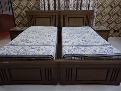 Wooden Single bed (Patex wood) with mattress and side table 72 x 36