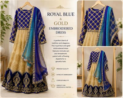 Royal Blue & Golden Embroidered lehenga with Turquoise Dupatta