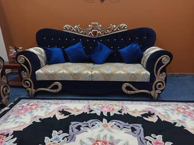 Blue Velvety Sofa Set of | 3-seater + 2-seater + 1-seater