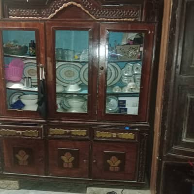 Beautiful and sturdy wooden carved crockery cupboard (vintage