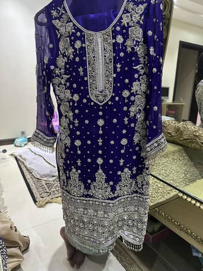 Purple 3 piece stitched chiffon