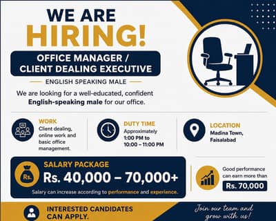 Office Manager / Client Dealing Executive – English Speaking Male
