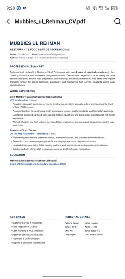 Need job in Islamabad