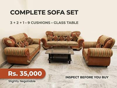 Used Sofa Set (3+2+1) with Glass Table |  Premium Look | Lahore.