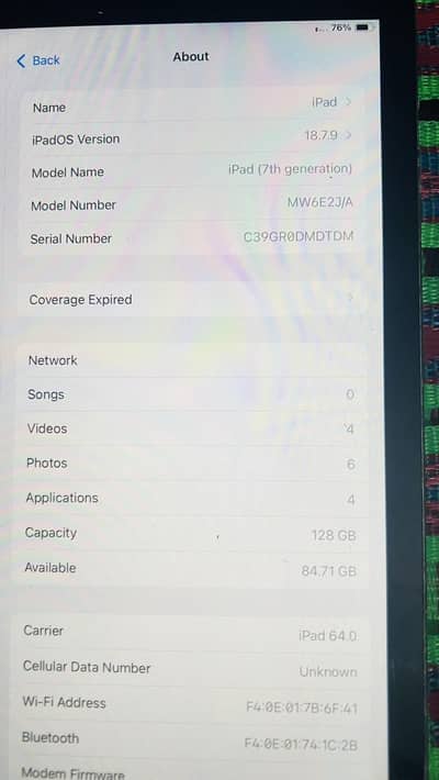 ipad 7 generation no screen change no battery change 128 gb