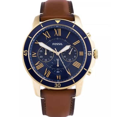 Fossil Men’s Quartz Brown Leather Strap Blue Dial 44mm Watch FS5268