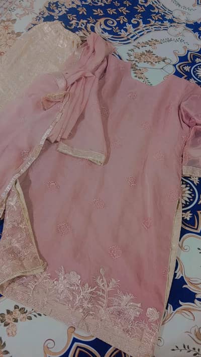 elegant rose pink 3 piece embroidery suit