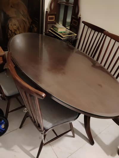 6 seater pure sheesham wood dinning with glass top