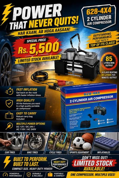  628-4X4 2 Cylinder Air Compressor | 85L/Min | 12V | Brand New