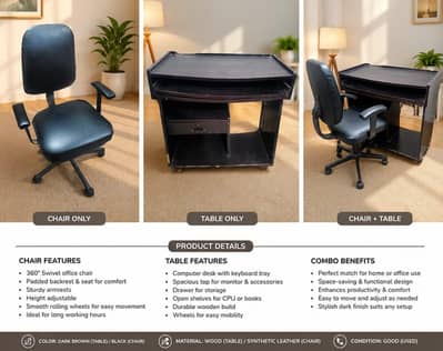 Computer Table with 360° Revolving Office Chair