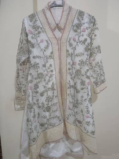 Embroidered Formal Shirt | White & Silver | Preloved
