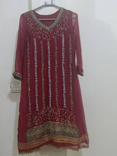 Maroon|Embroidered|Chiffon Party Wear shirt|PRICE NEGOTIABLE