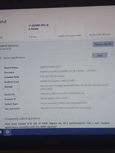Dell Latitude E6520 – Core i7 2nd Gen with 2 joysticks like new