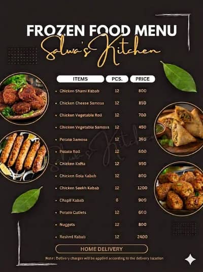 frozen food menu
