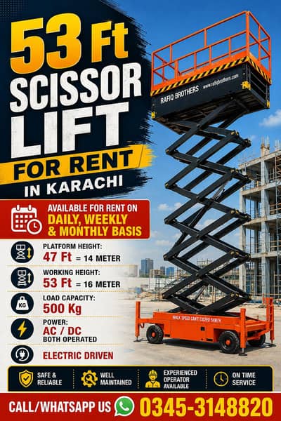 Scissor Lifts Rental Services in Karachi, Scissor Lift for Rent in KHI