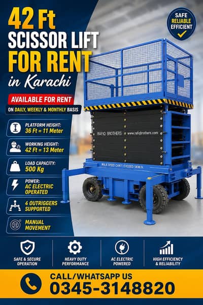 Scissor Lifts Rental Services in Karachi, Scissor Lift for Rent in KHI