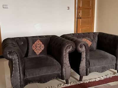 7 seater Dark grey chesterfield velvet sofa set