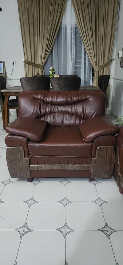 Premium Brown Leatherette Sofa Set (6 Seater)