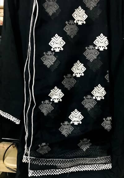 Raw silk inhar with organza long jacket & dupta black and white dress