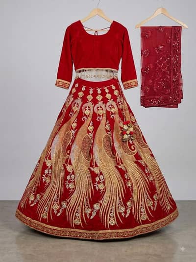 Designer Style Bridal Velvet Lehenga - Heavy Zardozi & Tilla Work
