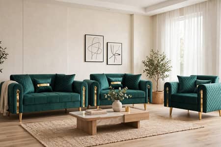 6 Seater Velvet Sofa Set ( 3+2+1 ) - Dura Foam - All Colors Option