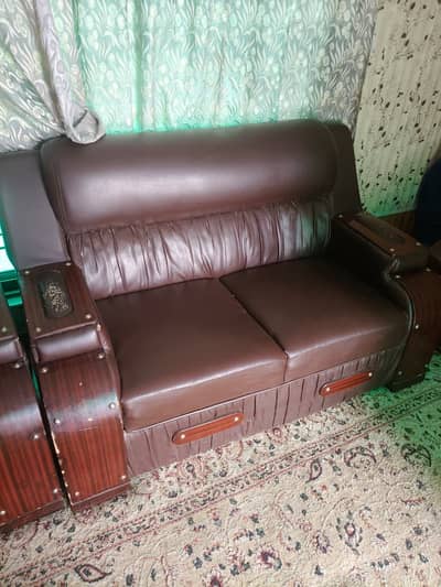 6 seater leather wooden sofa set