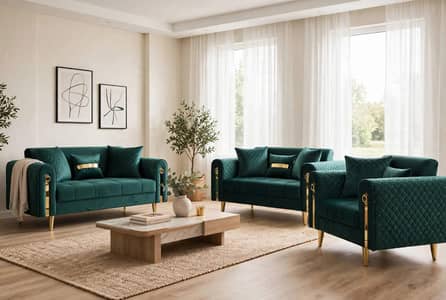 6 Seater Velvet Sofa Set ( 3+2+1 ) - Dura Foam - All Colors Option