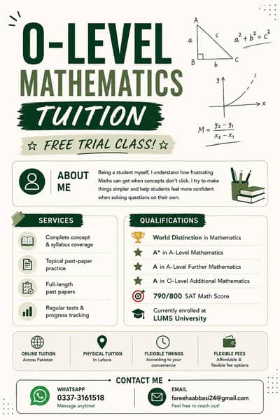 O-Level Mathematics Tutor | Online & Lahore