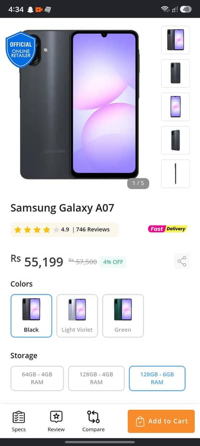Samsung Mobile A07 4g OPEN BOX 1 MONTH USE