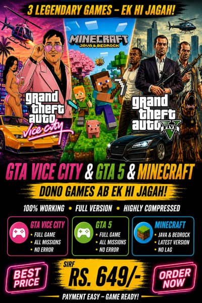 GTA Vice City + GTA 5 + Minecraft | 3 Games Bundle | PC Games