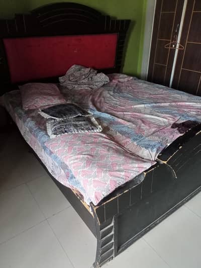 urgent sale king size bed two sider and wooden iron stand