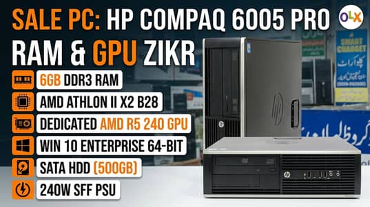 HP Compaq 6005 Pro SFF PC | Dedicated AMD R5 240 GPU | 6GB RAM | 3.4G