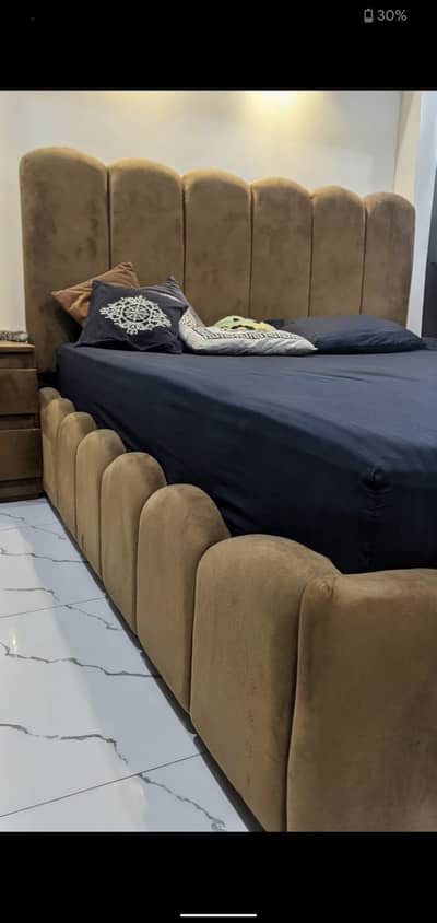 Brown Velvet Bubble Bed with Side Tables – Like New (4 Months Used)