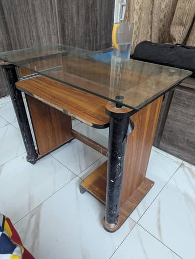 Computer Table Office Side Table with keyboard drawer , Glass and wood