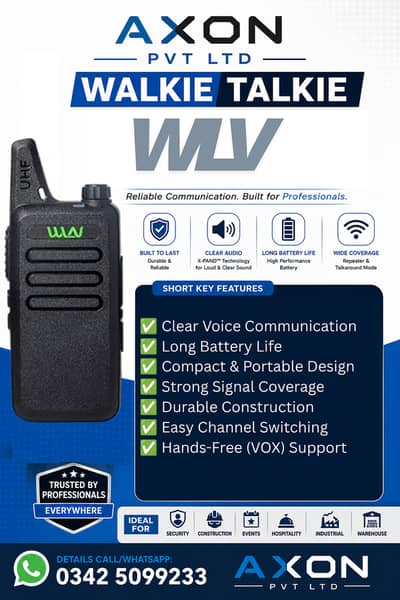 WLV Mini Walkie Talkie | UHF Two Way Radio | Compact Security & Event