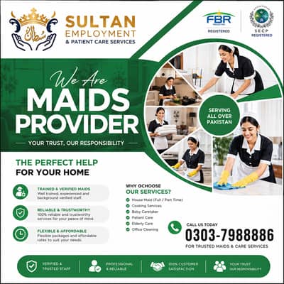 Maids / House Maids / cook / House chef / Baby Sitter maid available
