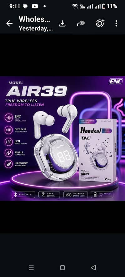 Air39 wireless Bluetooth Earbuds ,Earphone
