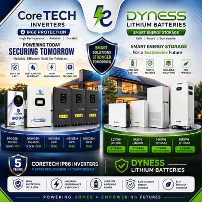 CoreTECH IP66 Solar Inverters & DYNESS Lithium Batteries | 5 Years