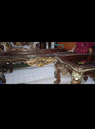 Royal Wooden Carved Sofa Set 5 Seater with 3 Tables - Unused