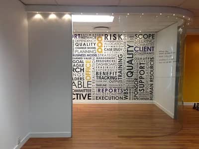 Wall branding | Wall picture | Feature wall | laminate floor | curtain