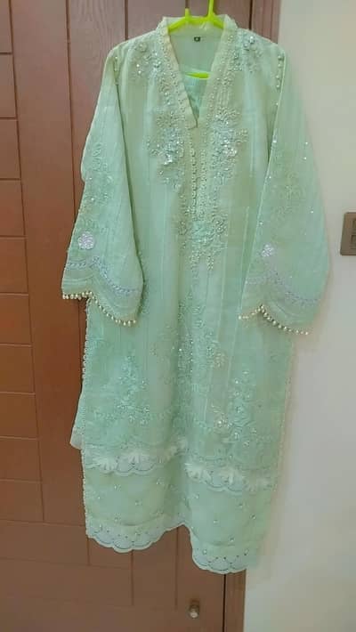 apple green wedding dress fully embroidered organza dupatta cotton tro