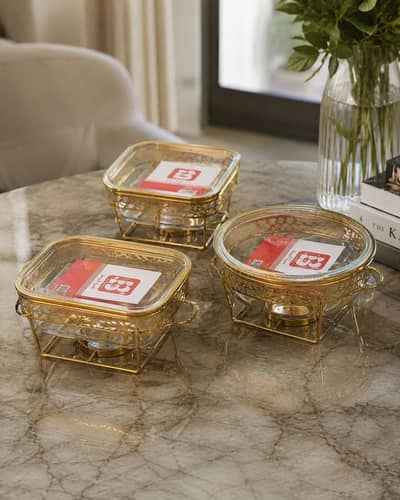 Single Person Warming Serving Dish with Candle Heater – Gold