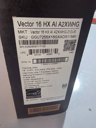 MSI Vector 16 HX Intel Core Ultra 7 | RTX 5070 Ti 12GB