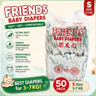 FRIENDS Baby Diapers 50 Pcs | S, M, L, XL, XXL Sizes