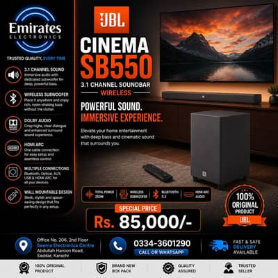 JBL Cinema SB550 3.1 Channel Soundbar with Wireless Subwoofer | Dolby